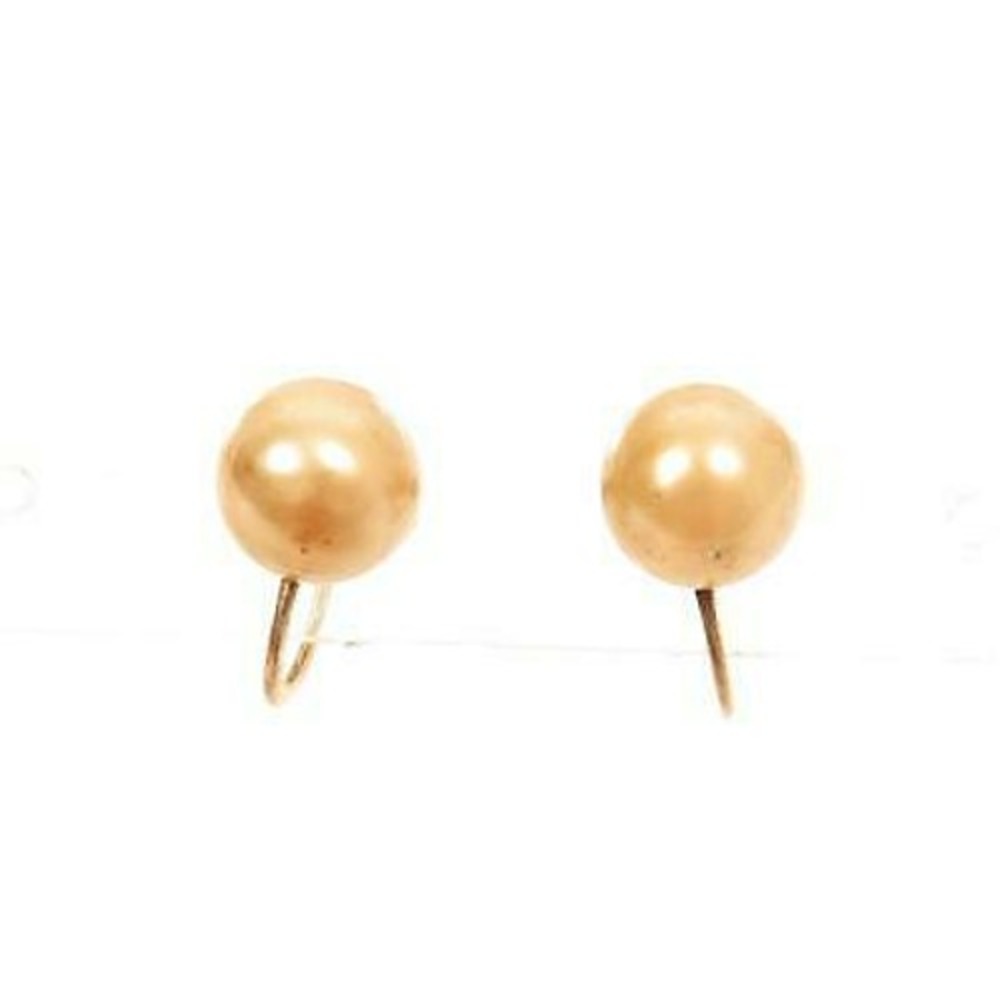 Antique Vintage Champagne Faux Pearl Sterling Silver Screwback‎ Earrings